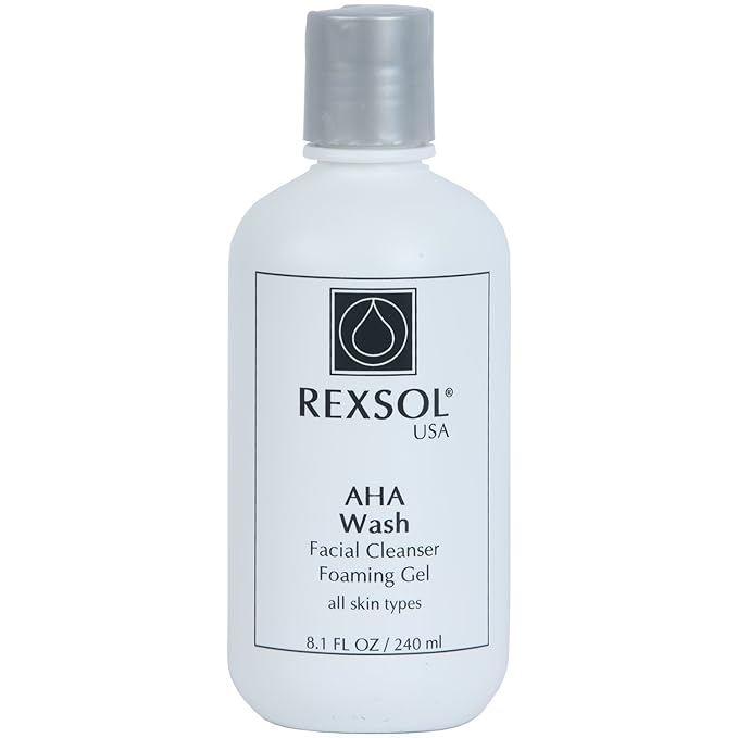 REXSOL AHA Wash Facial Cleanser Foaming Gel | With Vitamin E, Arnica extract, Ginsing Extract, St. John's Wort extract | Promotes freshness and comfort | Leaves skin clean & soft. (240 ml / 8.1 fl oz)