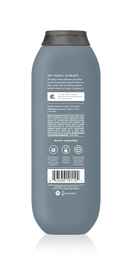 Method Men 2-in-1 Shampoo and Conditioner, Sea and Surf, Paraben and Phthalate Free, 14 fl oz, 1 Ct (Pack of 2)