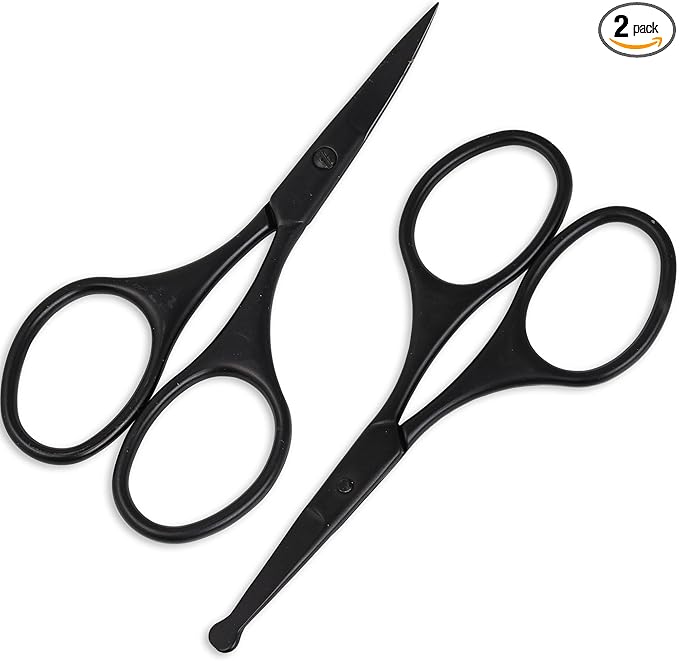 Facial Hair Small Grooming Scissors Set For Men Women Eyebrow Nose Hair Mustache Beard Eyelashes Trimming Kit Curved and Rounded Safety Tip 2PCS
