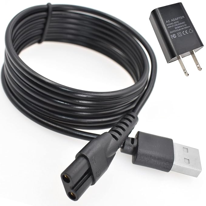 Charger Fit for Manscaped Lawn Mower 3.0/2.0 Electric Groin Hair Trimmer Replacement Charging Cable Power Cord Adapter（Wall Adatper+USB Cable）