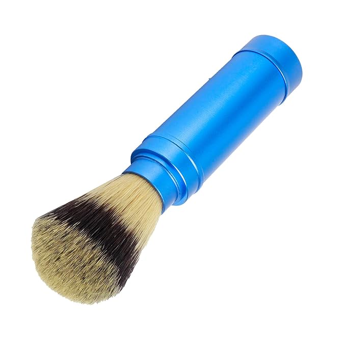 Travel Shaving Brush, Portable Blue Aluminum Shaving Brush, Ergonomic Travel Foaming Shave Tool, Assemble Facial Foaming Grooming Tool for Daily Use, Bathroom Supplies