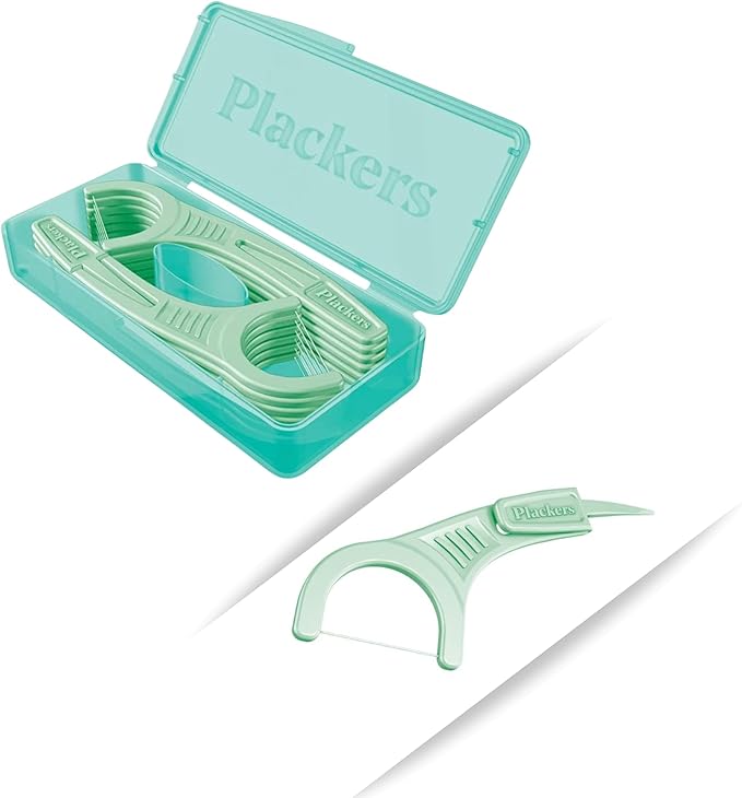 Plackers Micro 12 Counter Flosser with Travel Case, Mint, 2-Pack