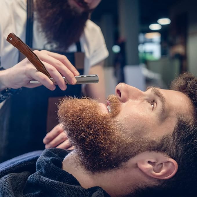 Professional Straight Blade Razor Kit with Strop - Stainless Steel Sharp Shaver Straight Edge Barber Razor for Men Home & Salon Grooming Using (Brown)