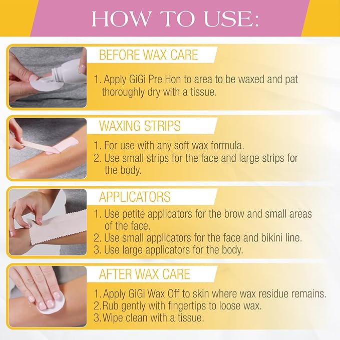 GiGi Waxing Accessories Kit - Non-Woven Wax Strips, Applicators Sticks & Treatments for Face & Body Hair Removal - Pre & Post Wax Care