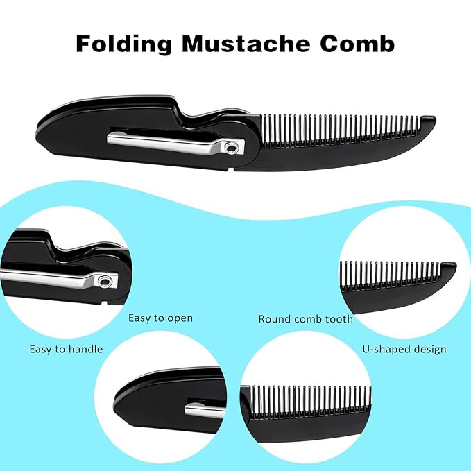 Ouligay 4pcs Folding Mustache Comb - Mini Portable Beard Grooming for Men - Fine Teeth Plastic Pocket Comb for Hair Care Styling - Black