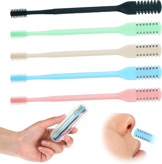 2-in-1 Nose Hair Cutter Double Sided Nos Hairs Trimmers 5PCS 360° Rotating Blade Nostril Remover Tool Portable Manual Nose Hair Knife with Case Nasal Hairs Cutter Ear Soft Cleaning Brush