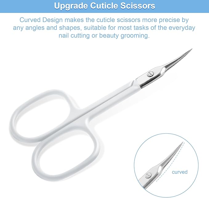 CGBE Cuticle Scissors Extra Fine Curved Blade, Super Slim Manicure Scissors for Cuticles Professional Small Scissors with Precise Pointed Tip Grooming Blades, Eyebrow, Eyelash, and Dry Skin - White