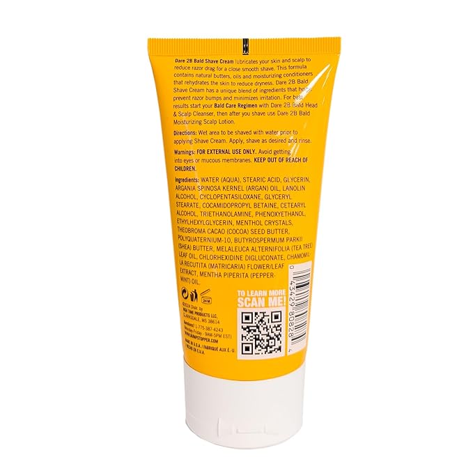 Dare 2B Bald Shaving Cream Sensitive Skin for Men | Natural Shaving Cream with Argan Oil, Shea Butter, Cocoa Butter & Tea Tree Oil | Bald Head Shave Lotion | Rich Hydration and Moisture - 5.0 OZ