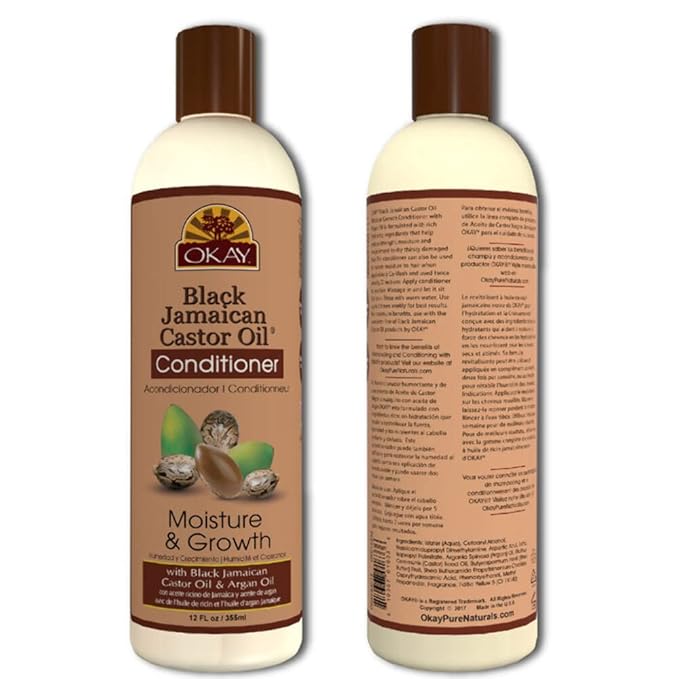 OKAY Black Jamaican Castor Oil Conditioner - Jamaican Black Castor Oil Conditioner for Women and Men with Argan and Shea Butter for Damaged Hair, Promotes Thicker, Fuller Hair - 12 fl oz (1 Pack)