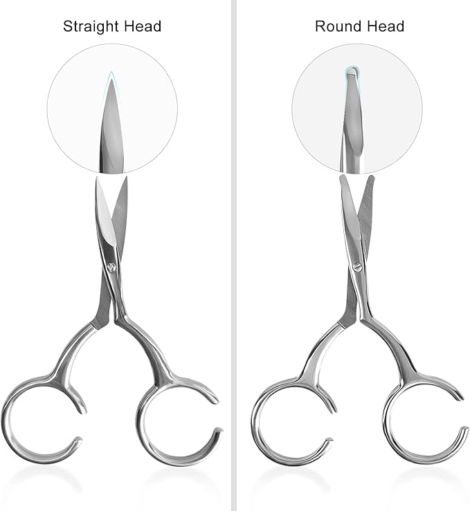 Curved and Rounded Scissors For Men/Women Facial Hair Cutting - Hair Cuticle Manicure Scissors Shears Kit - for Eyebrows, Nose Hair, Beard/Mustache, Eyelashes, (2 Pack)