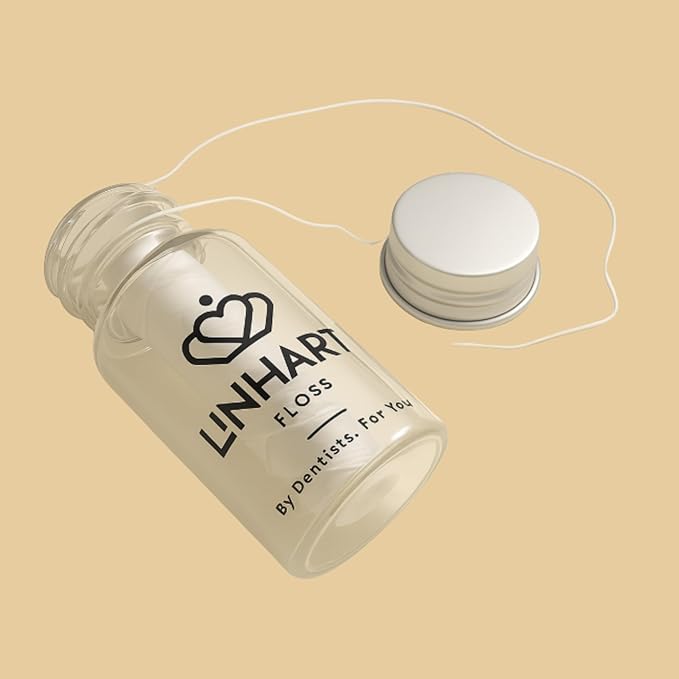 Linhart Dental Microfiber Dental Floss – 25m Eco Refillable Glass Bottle – Mint & Xylitol – Gentle, Non-Tearing, Dentist Designed – Sustainable, Vegan, BPA-Free, Freshens Breath Naturally