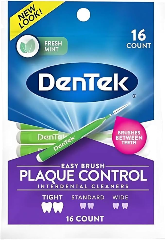DenTek Easy Brush Fresh Mint Extra Tight Interdental Cleaners 16 Count (Pack of 8)