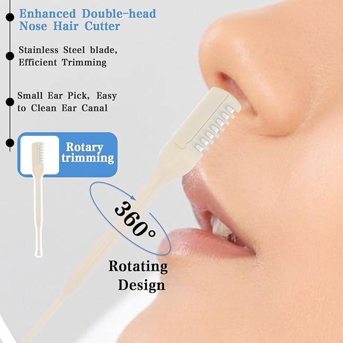 10Pcs Nasal Hair Cutter with Ear Picker, 360 Rotating Nose Hair Trimmer Double Head Nostril Hair Remover Tool for Women & Men