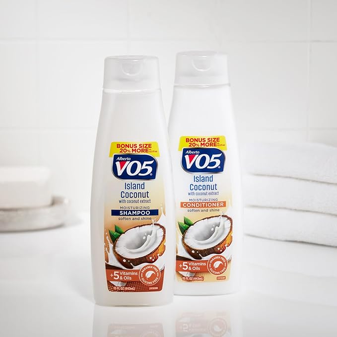 Alberto VO5 - Island Coconut Moisturizing Shampoo - Hydrating Shampoo - With Coconut Milk, Vitamin E and Biotin - Long Lasting Fragrance - 15 oz
