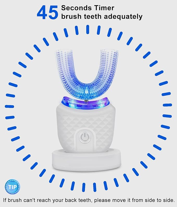 Ultrasonic Electric Toothbrush, U Shaped Automatic Toothbrush for Adults 360° Whole Mouth Toothbrush Whitening IPX7 Waterproof
