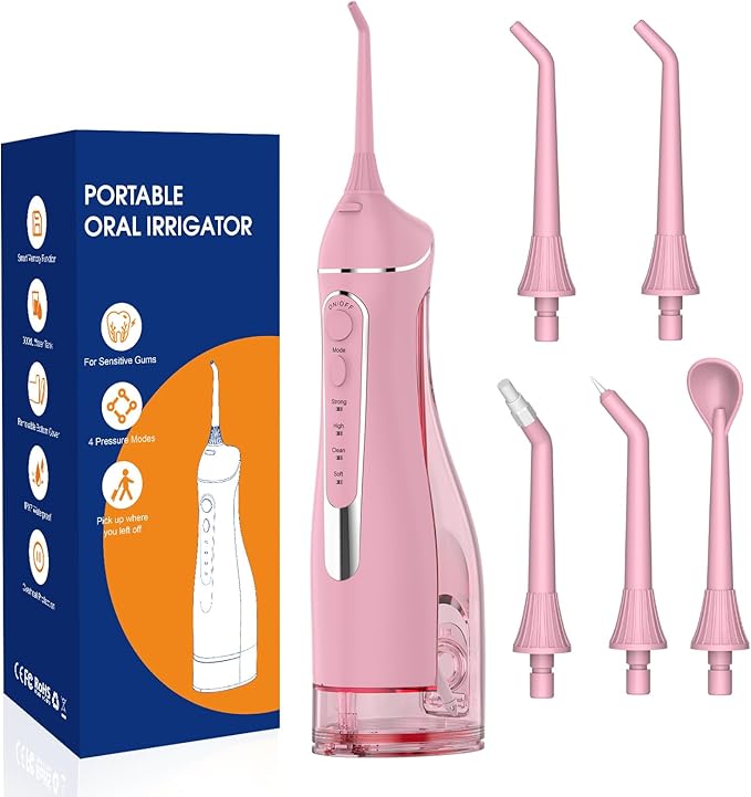 Water flossers for Teeth Pick, Portable Oral Irrigator Dental with 4 Modes 5 Jet Tips, IPX7 Rechargeable Water Tooth Flosser for Braces Sensitive Gum Care，300ml Tank for Home Travel Use