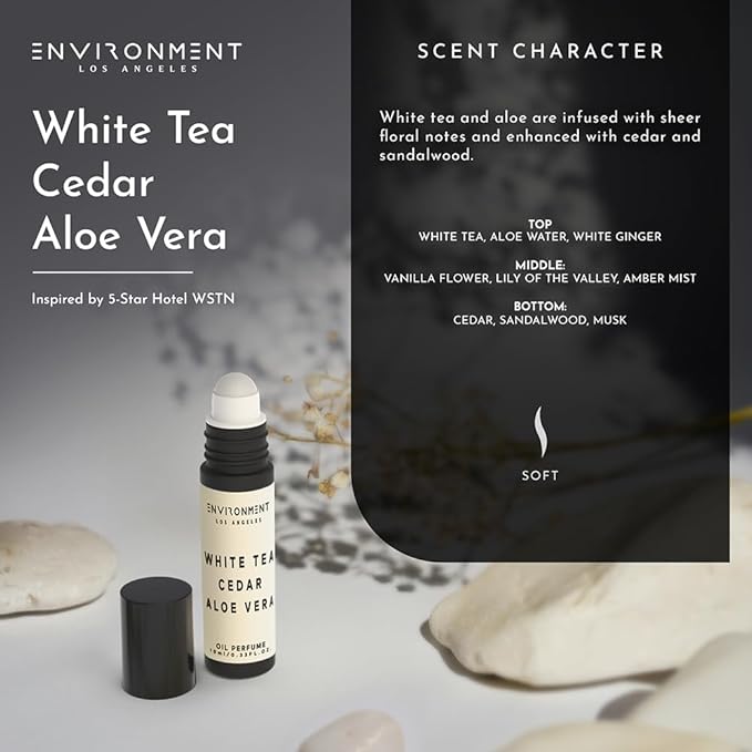 ENVIRONMENT Inspired by 5-Star Resort WSTN 10ml Roll-on Perfume (White Tea | Cedar | Aloe Vera) Body Oil Fragrance, Roll On Oil, Body Fragrance for Women & Men, Luxury Scents, Vegan & Cruelty-Free