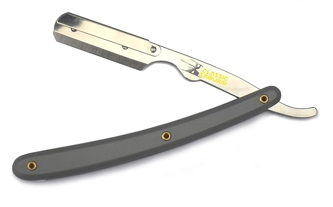 Stainless Steel Professional Barber Folding Straight Edge Razor Shavette Men's Shaving Kit with 200 Count Lord Single Edge Razor Blades (Gray)