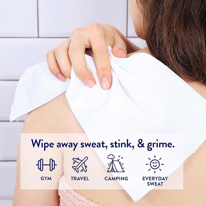 Megababe Cucumber Mint Shower Sheets | Individually Wrapped Body Cleansing Cloths | 10 Wipes (Pack of 1)