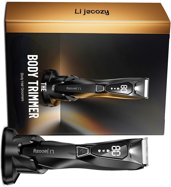 Body Hair & Pubic Hair Trimmer for Men - Electric Ball Shaver with LED Light & Display, Waterproof Wet/Dry Groomer Kit with Wireless Charging & 3 Combs, Ceramic Blade Technology