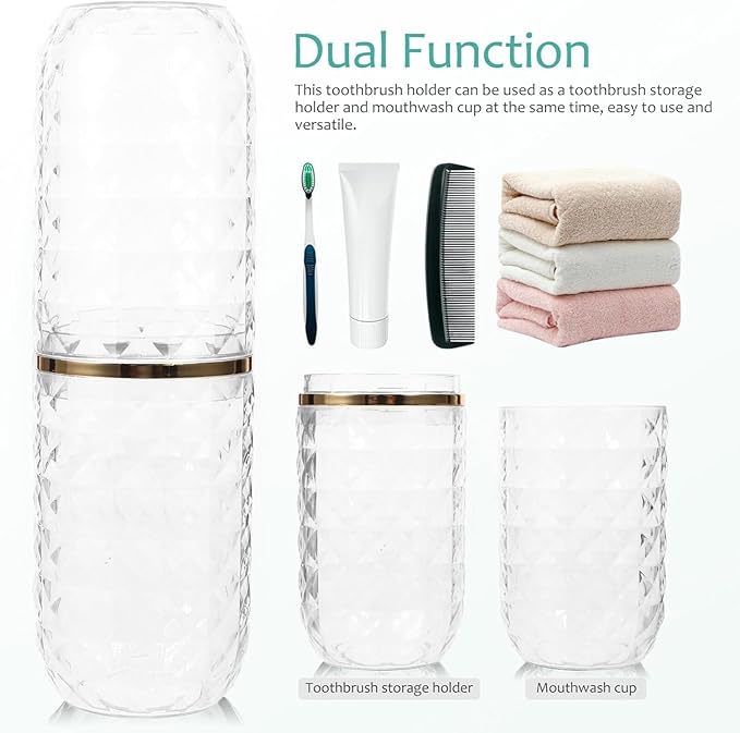 Travel Toothbrush Holder Large Travel Toothbrush Cup, Clear and Bright, Comfortable to Hold, Travel Toothpaste Container for Business Trip School Camping Bathroom(Clear)