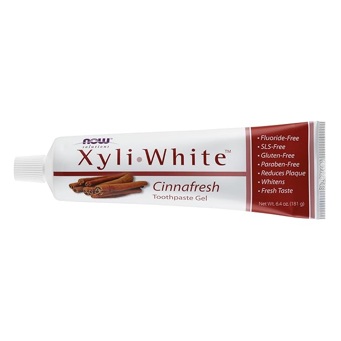 NOW Foods Solutions,Xyliwhite™ Toothpaste Gel,Cinnafresh,Cleanses and Whitens,Clean and Fresh Cinnamon Taste,6.4-Ounce,(Pack of 4)