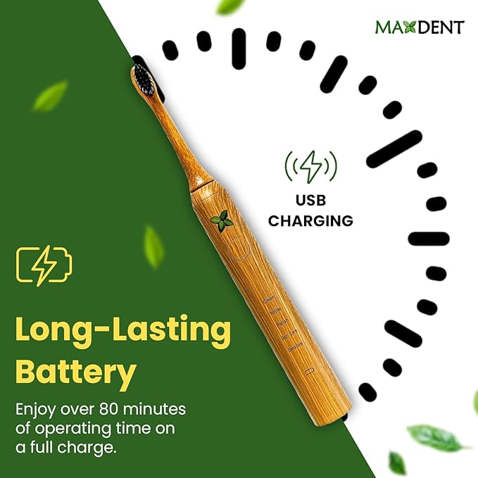 Rechargeable Electric Toothbrush, Soft Bristle Adult Oral Care with 3 Bamboo Replacement Heads, Electric Toothbrush for Adults, Sustainable Rechargeable Dental Hygiene