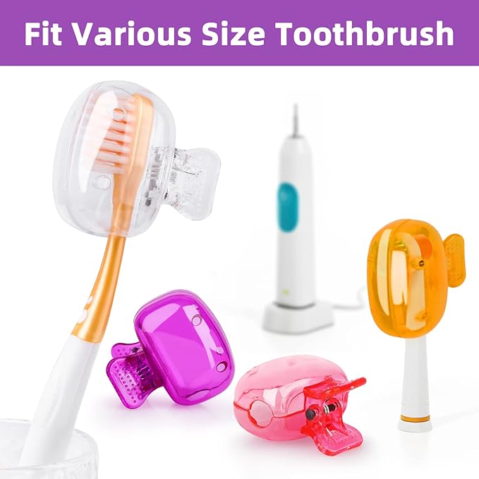 Hxezoc 4 Pack Travel Toothbrush Head Covers Toothbrush Protector Cap Brush Pod Case Protective Portable Plastic Clip for Household Travel, School, Camping, Bathroom, Business