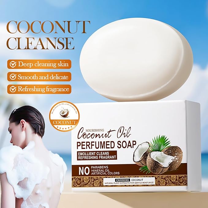 Nourishing Coconut Oil Perfumed Soap, Natural Handmade Organic Bar Soap, Paraben & Mineral Oil Free, Moisturizing & Restoring Body Soap for Women & Men, 3 Count (10.59 oz)