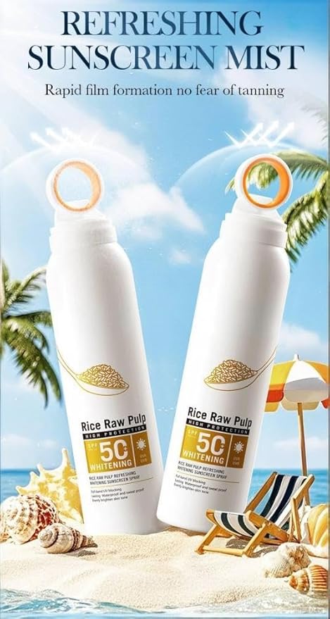 Rice Milk SPF 50+ Refreshing Sunscreen Spray UVA UVB Protection Quick-Drying Water Resistant Body Face Sun Care Mist 12Hr Long Lasting Weightless Non Greasy (1)