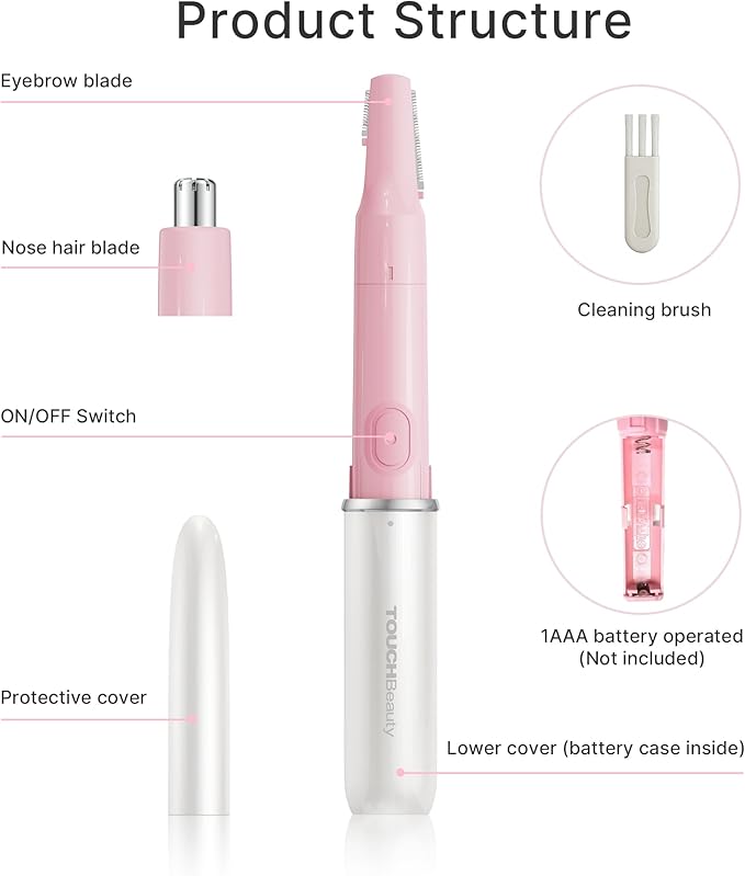 TOUCHBeauty Hair Trimmer for Face Eyebrow Nose Ear Body Hair Trimming, All in ONE Hair Remover for Women & Men Dual Blades Shaver Battery Powered TB-1458