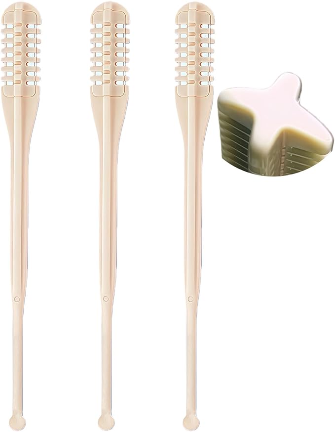 3PCS 2 IN 1 Nose Hair Trimmer Nasal Cutter Remover Removal Women Men Ear Manual Nostril Sightfelt Razor Shaver Double Sided Knife Disposable Rotating Stick 360 Head Trim Razors Blade Stick (Beige,3PC)