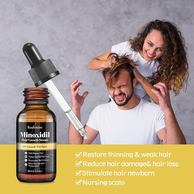 2-Pack 5% Minoxidil Hair Growth Serum, Hair Regrowth Treatment for Men and Women, Strengthens and Thickens Hair for Fuller, Longer Results, Beard and Facial Hair Enhancer