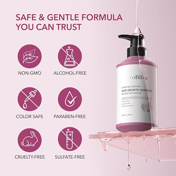 Onion & Rosemary Hair Growth Shampoo: Biotin Infused Shampoo for Hair Loss and Thinning Hair - Promotes Healthier, Thicker and Stronger Hair for Women and Men (16.9 Fl Oz (Pack of 1)) | Shampoo, for Hair Loss, and Thinning Hair, Promotes Healthier, Thi...