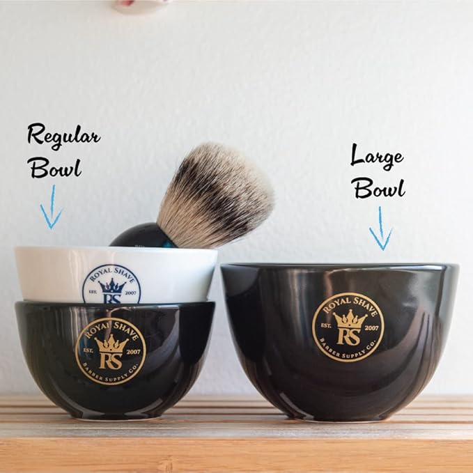 ROYAL SHAVE Ceramic Textured Shaving Bowl – Shave Soap & Shaving Cream Dish, Textured for Rich Lather (Black)