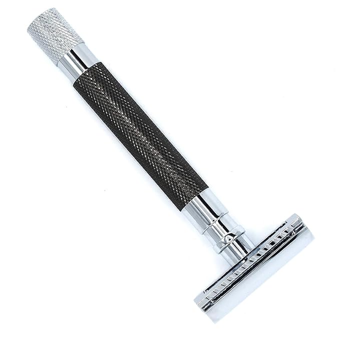 Parker 56R Heavyweight Double Edge Safety Razor with 5 Parker Premium Platinum Stainless Steel Razor Blades – Classic 3 Piece Design (Graphite)