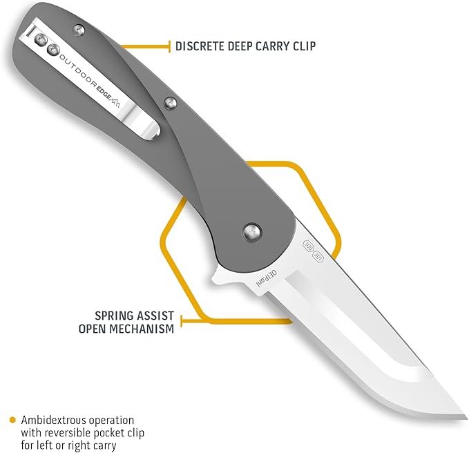 OUTDOOR EDGE RAZOR VX1 | Replaceable Blade EDC Folding Pocket Knife | 3" Stainless Blade, Gray Anodized Aluminum Handle, Reversible Pocket Clip | Outdoor, Camping, Survival, Utility