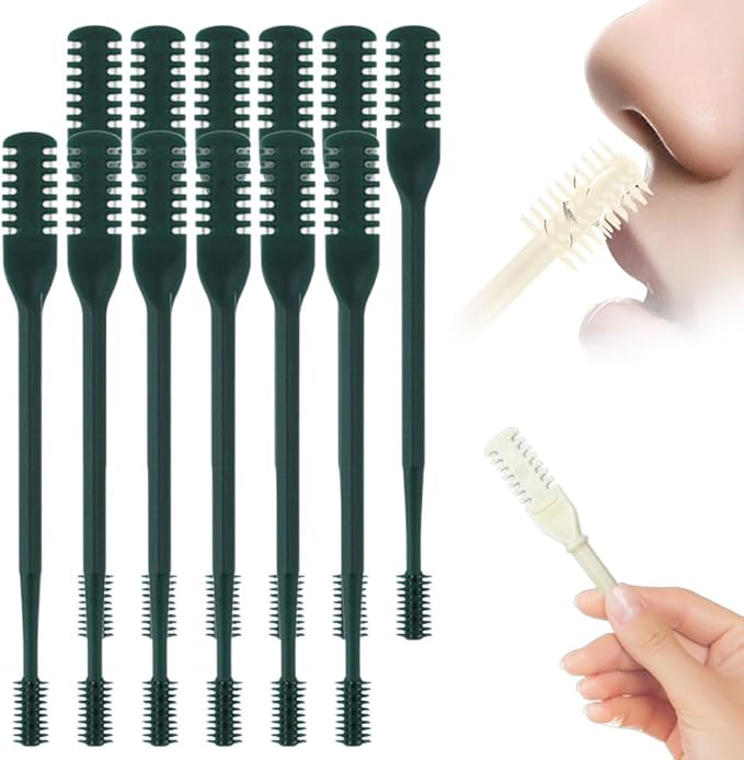 3PCS 2-in-1 Nose Hair Trimmer Nasal Hair Cutter for Women Men, 2025 Upgraded Manual 360° Rotating Nostril Hair Removal Tool Double Sided Nose Hair Blade,Travel Essentials (Dark Green, 12pcs)