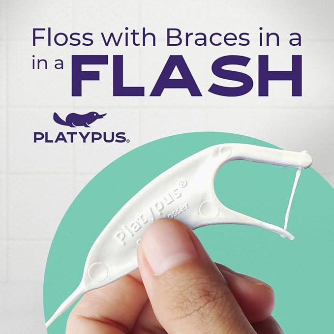 Platypus Orthodontic Flossers for Braces, 30 Count (Pack of 2), Ortho Picks for Adults & Kids, Fits Under Arch Wire, Non-Damaging, Encourage Flossing Habits