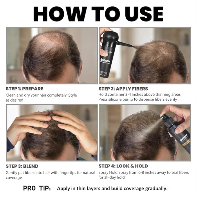 3-in-1 Hair Fiber Kit, 30g Building Fiber Powder + Silicone Pump Applicator + Fiber Hold Spray, Dual Application Options for Thinning Hair, Natural Fullness & Long-Lasting Volume, Dark Brown