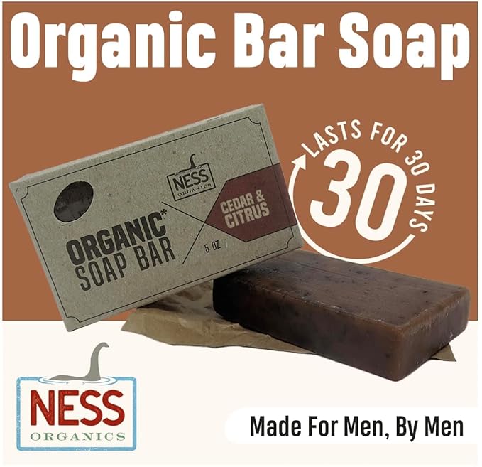 Ness Mens Soap Bar - Cedar & Citrus Scent - Natural Soap For Men - Mens Bar Soap With Organic Ingredients & Essential Oils - Moisturizing Bar Soap - Handmade In The USA, Cruelty Free, Vegan - 3 Pack