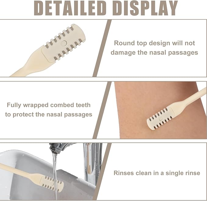3pcs 2 in 1 Nose Hair Trimmer, 360° Rotating Nasal Hair Cutter Clipper Double Sided Nose Hair Cleaner Portable Manual Nostril Hair Removal Tool with Ear Picker for Men Women (Cream)