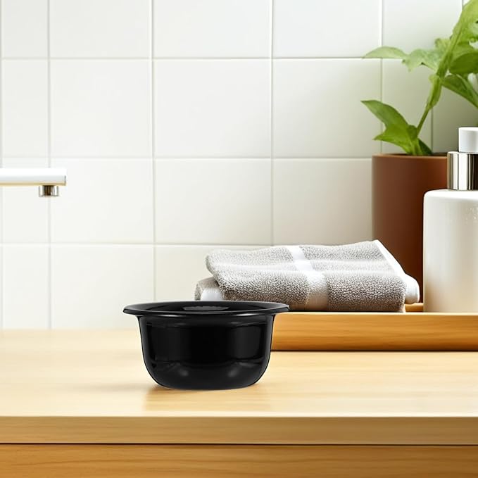 FRCOLOR Reusable Plastic Shaving Soap Bowl for Men, Shave Soap Mug with Foam Brush Holder, Black Shaving Cup for Home and Travel Use