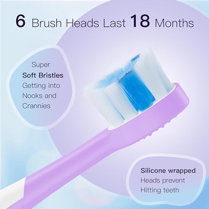 Kids Electric Toothbrushes Sonic Rechargeable Tooth Brush Gifts for Boys and Girls Smart Timer Power Toothbrush - 3 4 5 6 7 8 9 10 11 12 (Purple)