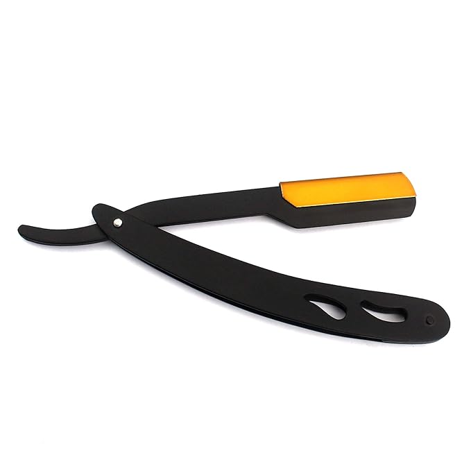 G.S Black & Gold Combination Stainless Steel Barber Straight Edge Razor With 100 Count Blades - Made Of Platinum Stainless Steel - With Easy Blades Replacement Mechanism