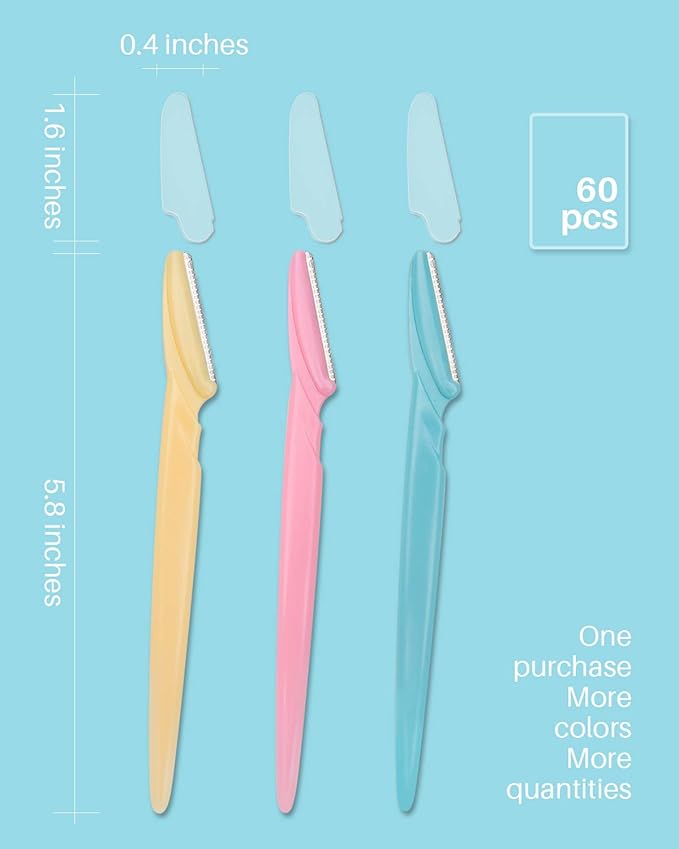 MoHern Dermaplane Razor, 60 Pcs Face Razors for Women and Men, Multipurpose Eyebrow Razor, Dermaplaning Tool for Face by MoHern, Multi-Color (60 Pcs)
