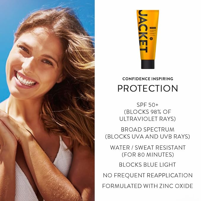 JACKET Sunscreen SPF 50+ | Mineral Sunscreen with Vitamin C | Water Resistant 80 Min, Natural, Reef Safe | UVA/UVB Broad Spectrum Protection for Face & Body, 4 FL Oz