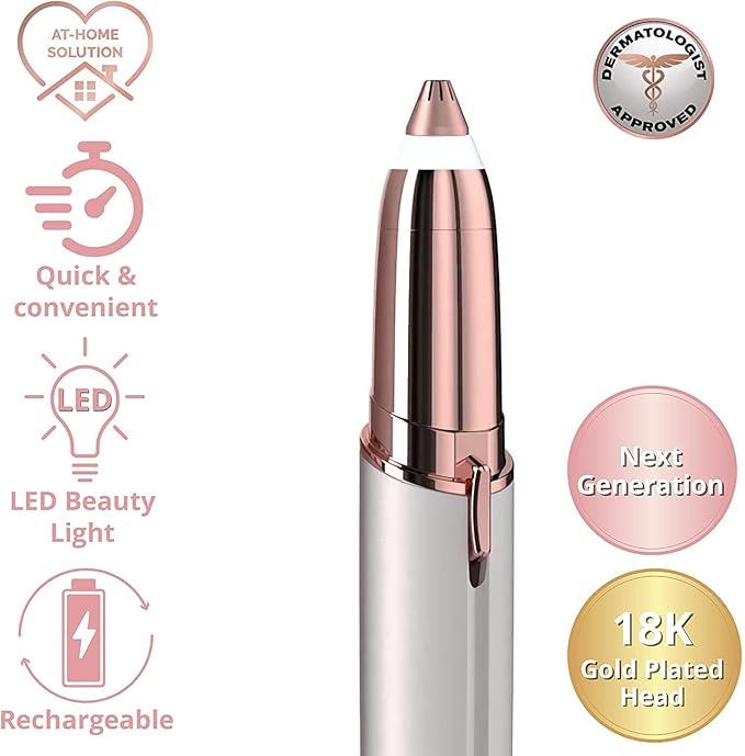gurelax Eyebrow Hair Remover, Electric Eyebrow Trimmer for Women,Face and Eye Brow Razor with LED Light for Women Rechargeable with 2 x Replacement Heads (White)