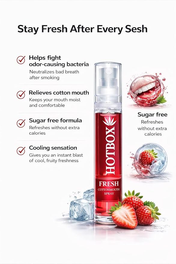 HOTBOX Fresh Cottonmouth Spray, Mint Grape Strawberry Flavors, Mouth Freshener (1 Pack-Mint)