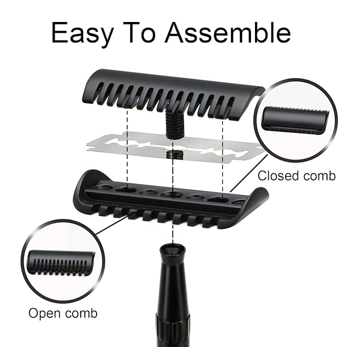 Double Edge Safety Razor, Single Blade Razors for Men and Women, Resuable Metal Razor, with 10 Double Edge Blades, Smooth Close Shave, Plastic-free Eco-Friendly Sustainable Shaving